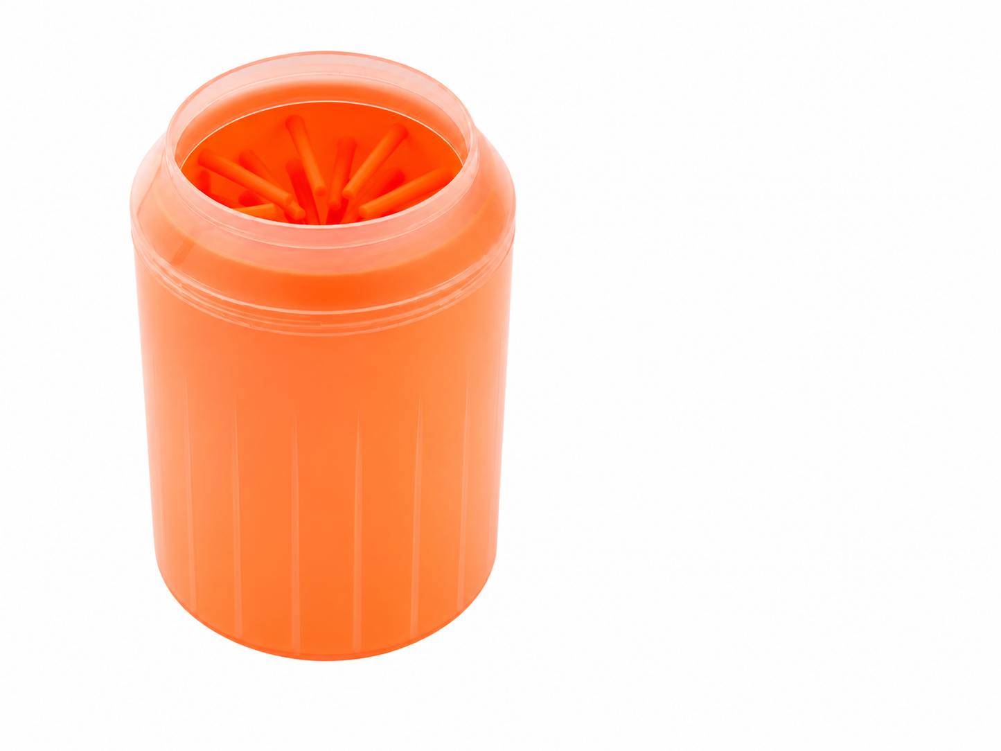 Oranje PawLuxe Pootreiniger voor Honden & Katten om poten gemakkelijk schoon te maken met zachte siliconen borstels en handig formaat voor thuis of onderweg.