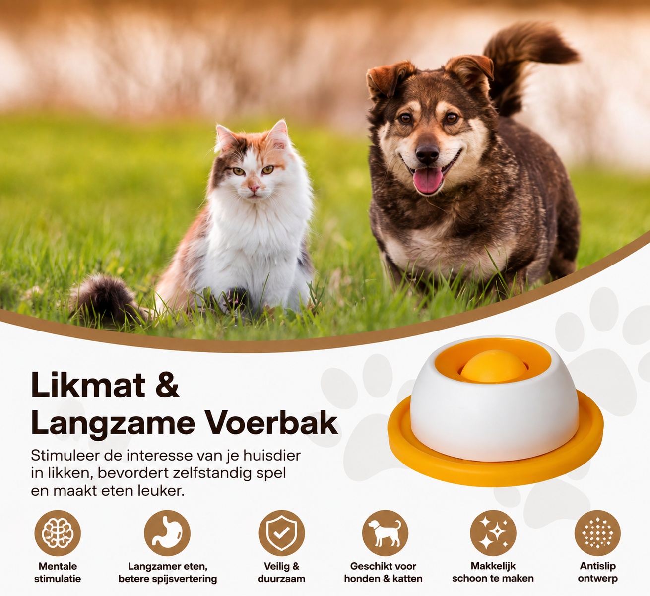 PawLuxe Likmat & Slow Feeder voor honden en katten met antislip ontwerp, stimuleert mentale activiteit en langzaam eten, geschikt voor honden en katten, makkelijk schoon te maken.