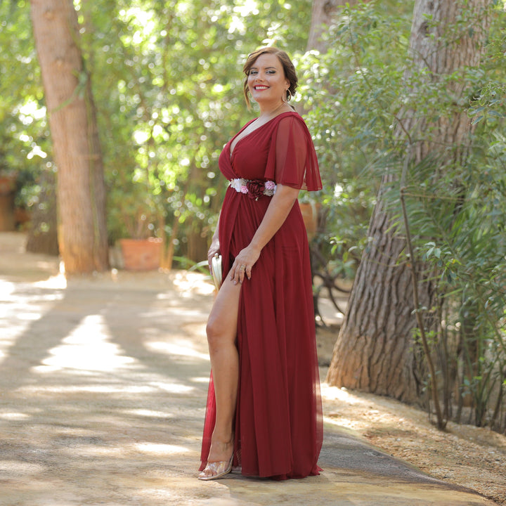 VESTIDO LARGO LISO MANGA GASA CAPA