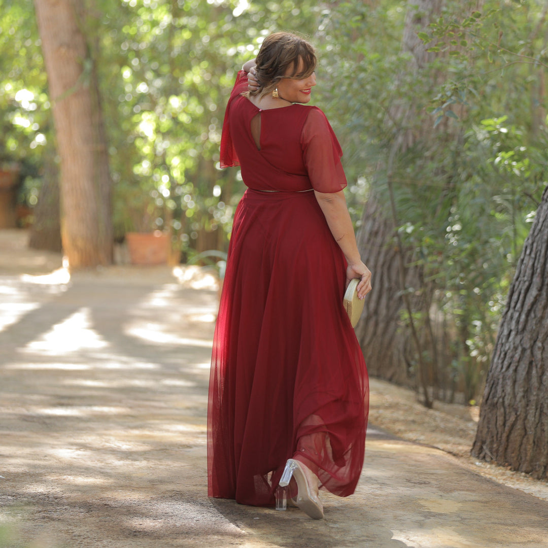 VESTIDO LARGO LISO MANGA GASA CAPA