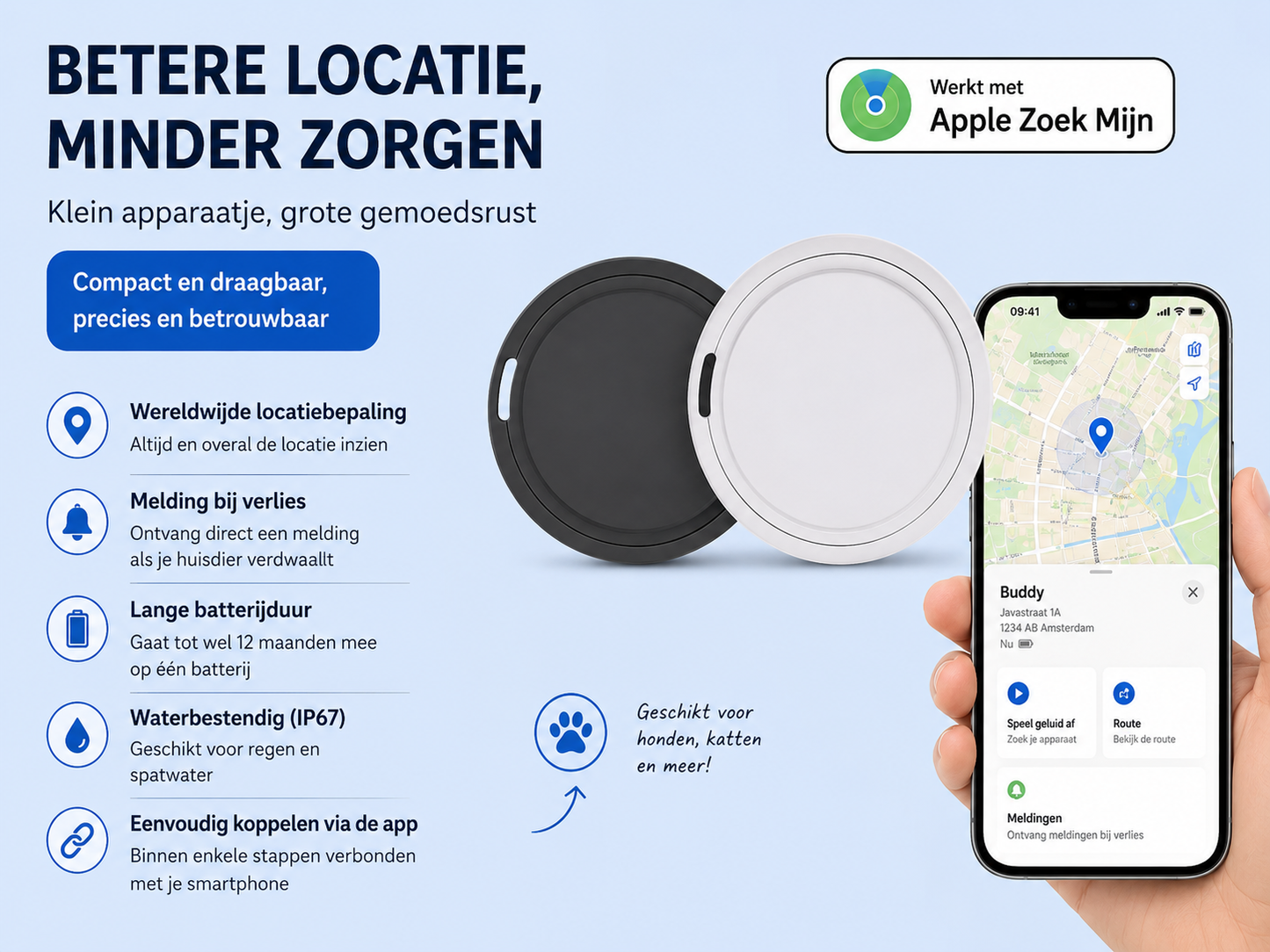 PawLuxe Mini Bluetooth Tracker voor Honden & Katten