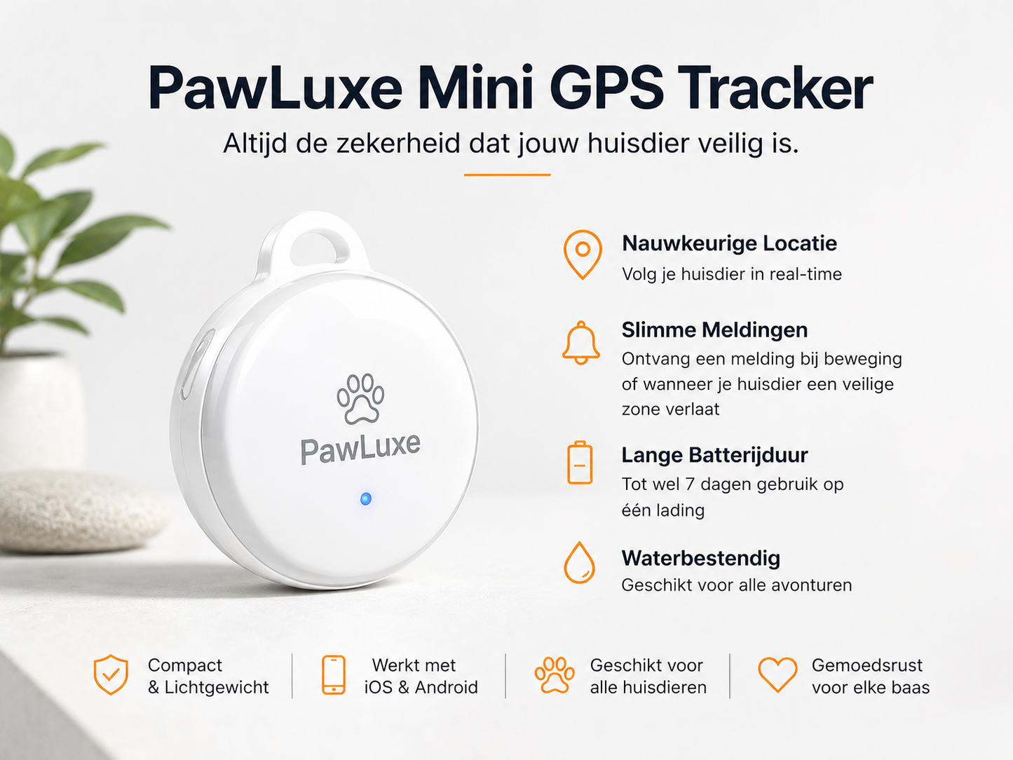PawLuxe Mini Bluetooth Tracker voor Honden & Katten