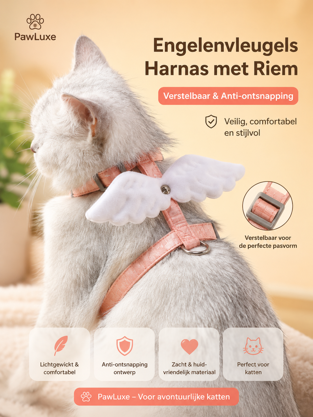 PawLuxe ComfortFit Kattenharnas met Riem