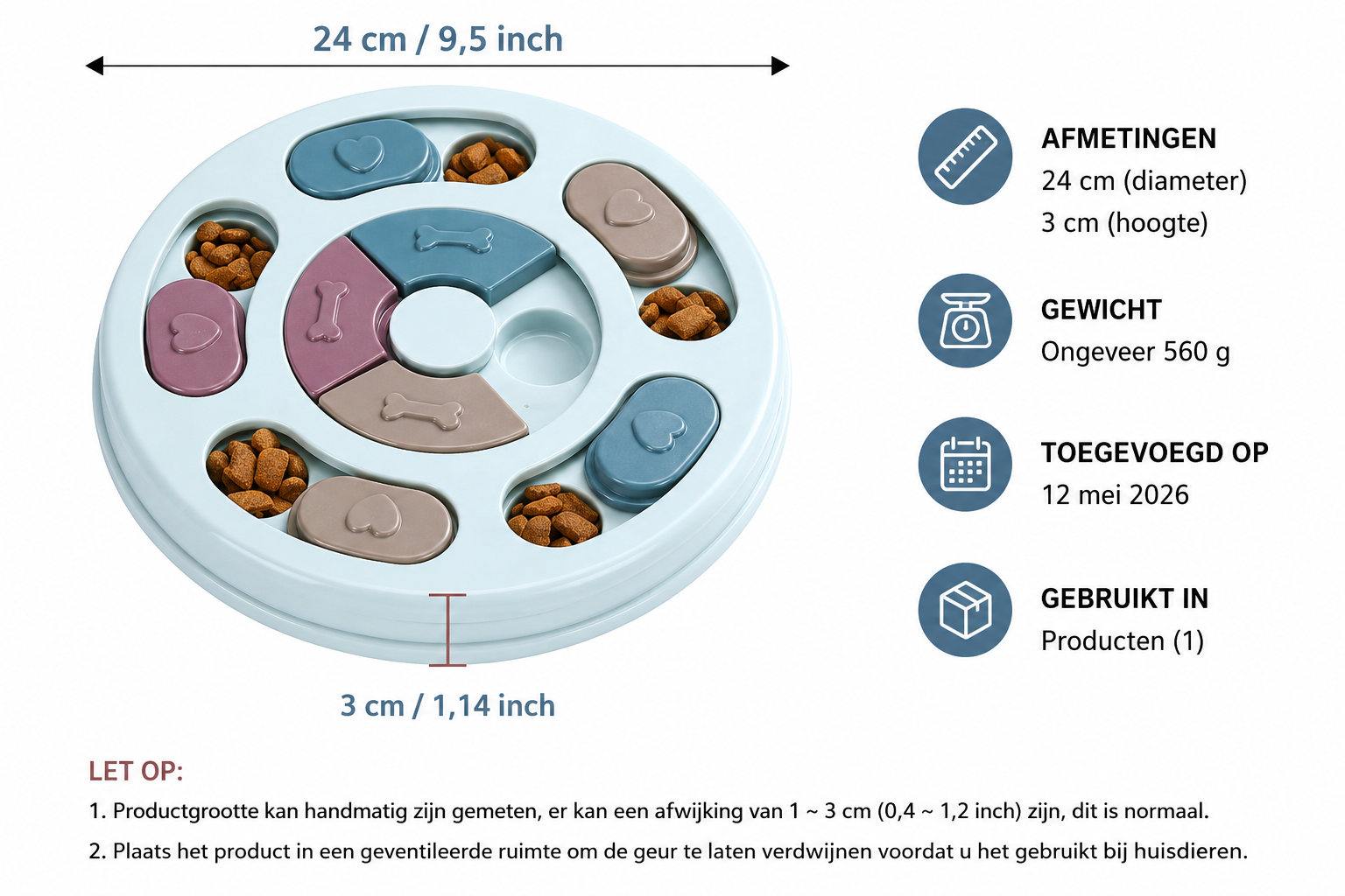 Ronde PawLuxe Interactieve Slow Feeder & Denkspel voor Honden en Katten met verschillende schuifbare vakjes om voer te verstoppen en het kauwen te vertragen.