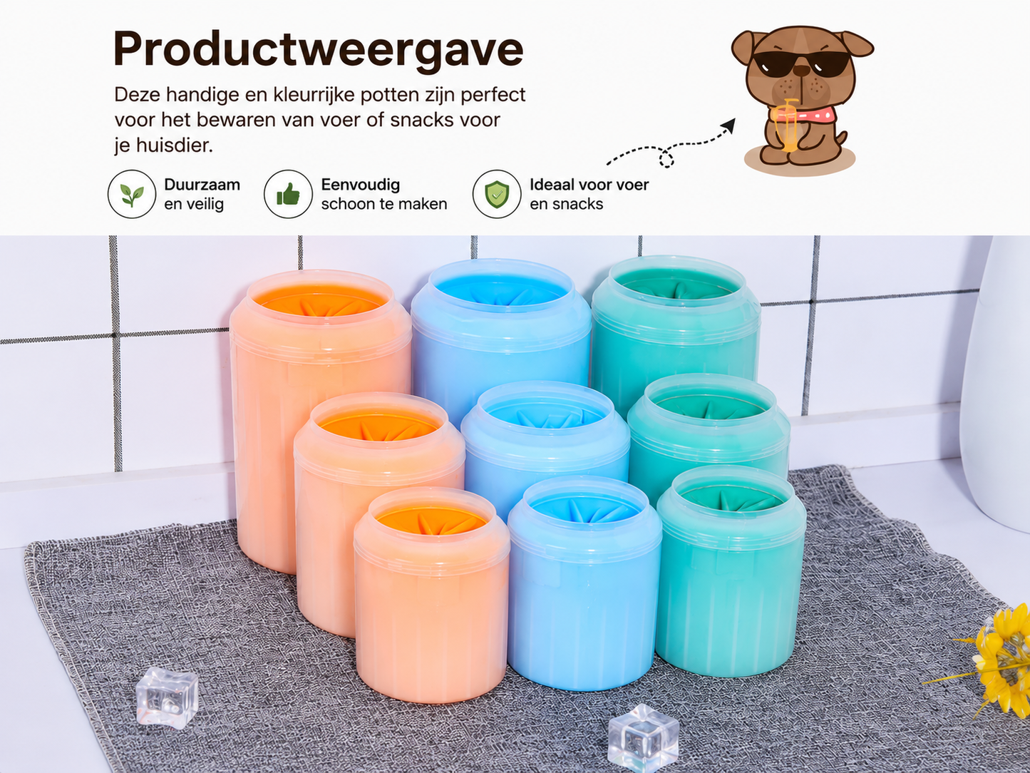 PawLuxe Pootreiniger voor Honden & Katten in verschillende kleuren en maten, ideaal om voer of snacks netjes en veilig te bewaren voor huisdieren.