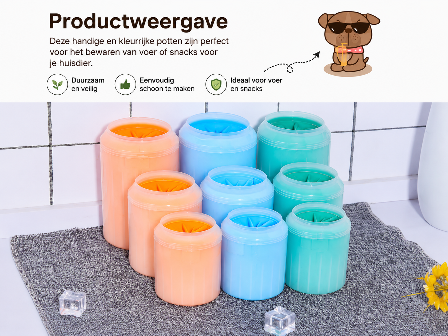 PawLuxe Pootreiniger voor Honden & Katten in verschillende kleuren en maten, ideaal om voer of snacks netjes en veilig te bewaren voor huisdieren.