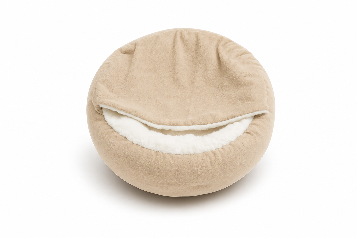 PawLuxe Orthopedisch Hondenbed in zachte beige kleur met warme, pluche binnenkant voor extra comfort en ondersteuning van de gewrichten van huisdieren.
