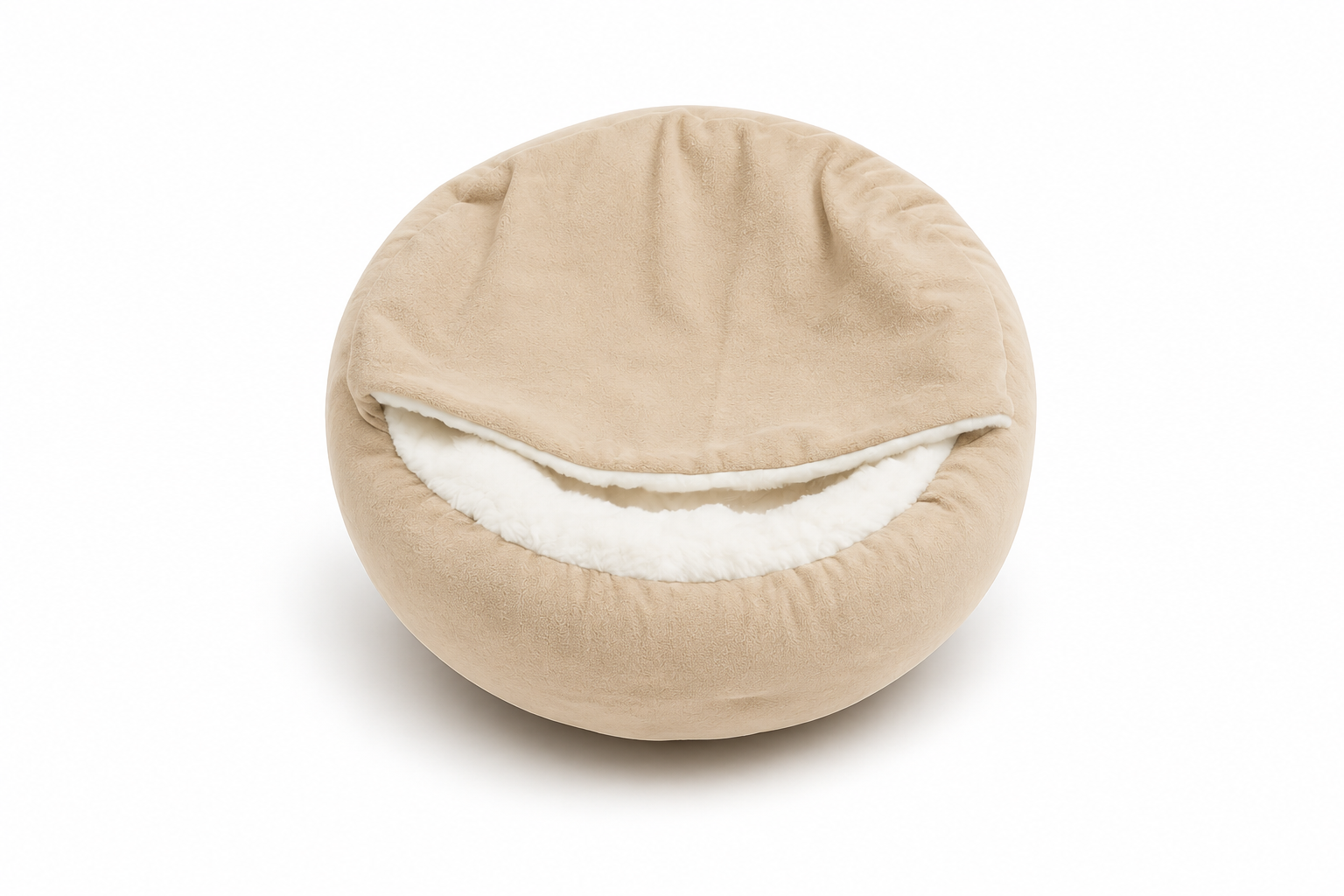 PawLuxe Orthopedisch Hondenbed in zachte beige kleur met warme, pluche binnenkant voor extra comfort en ondersteuning van de gewrichten van huisdieren.