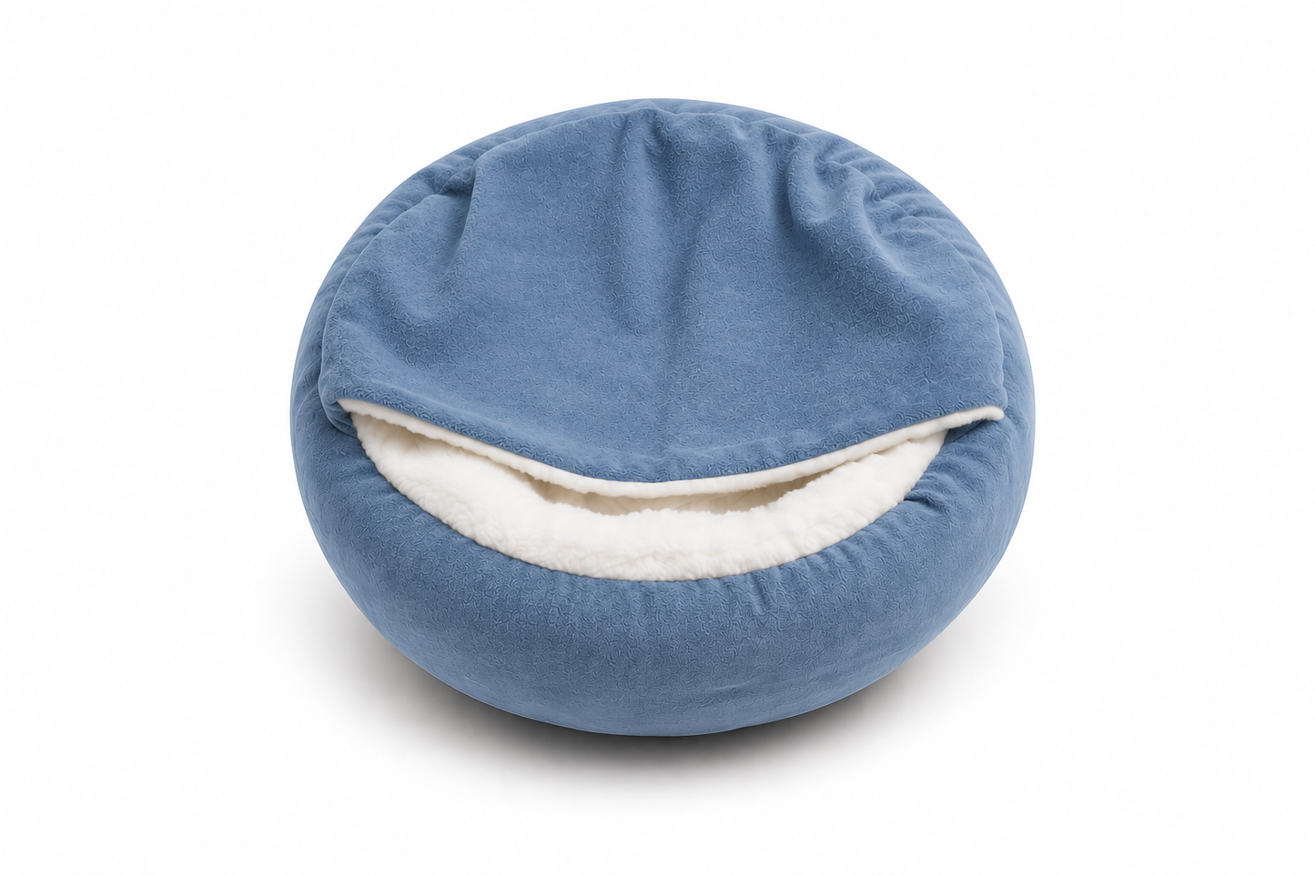 PawLuxe Orthopedisch Hondenbed in zachte blauwe kleur met comfortabele, warme binnenzijde van pluche voor extra steun en ontspanning van honden.