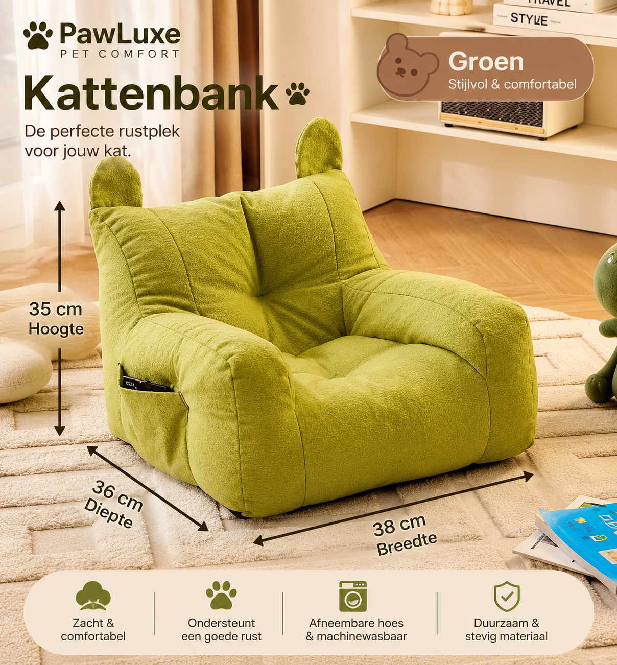 PawLuxe Luxe Huisdierenbank met afneembaar kussen