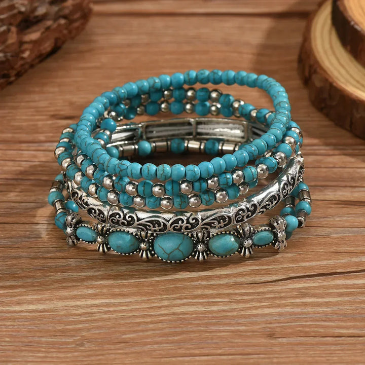 Conjunto de pulseras boho con cuentas turquesas