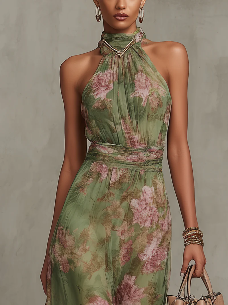 Serena | Vestido largo verde floral