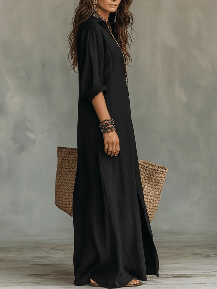 Soline | Vestido maxi negro con botones
