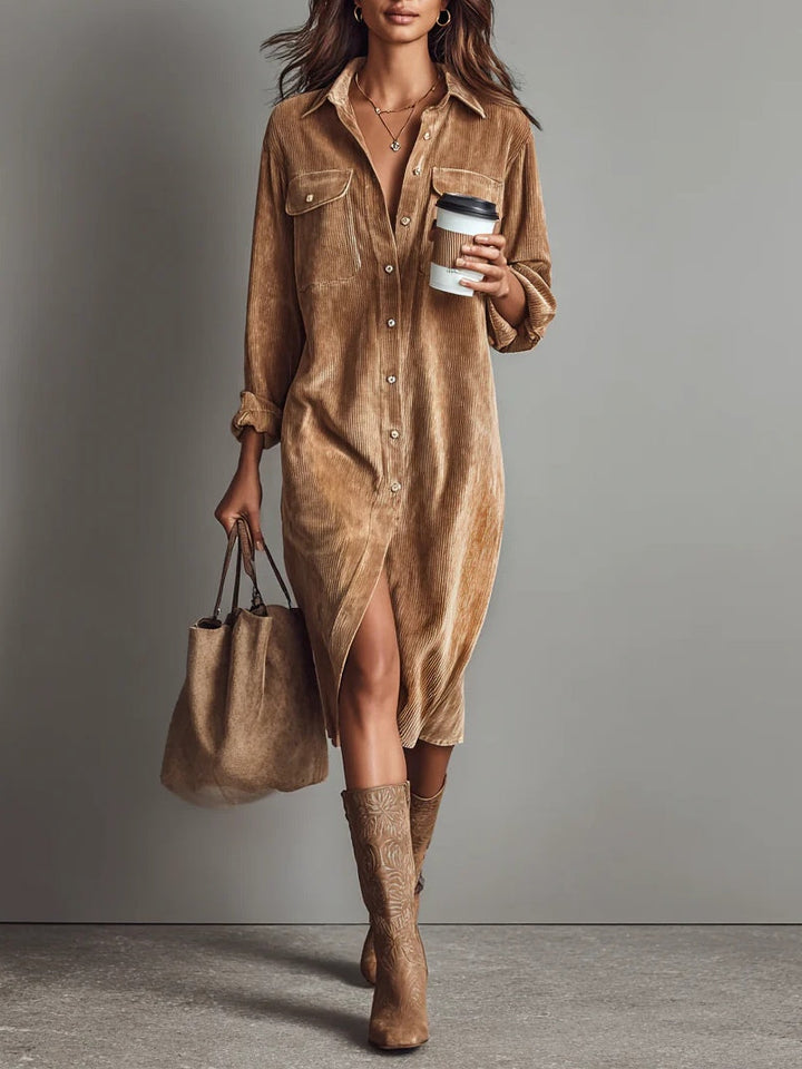 Estela | Vestido midi de terciopelo acanalado