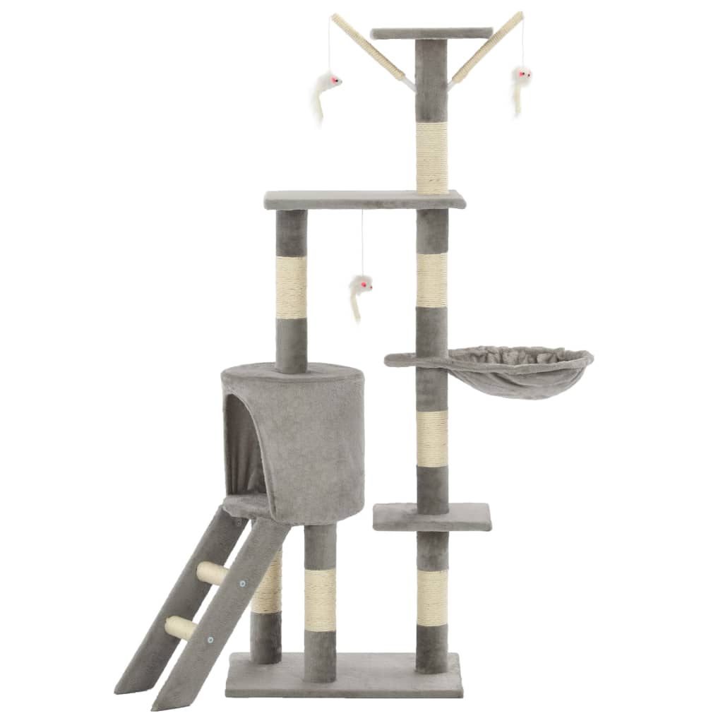 PawLuxe kattenkrabpaal zijaanzicht met slaaphuisje, sisalpalen en ladder