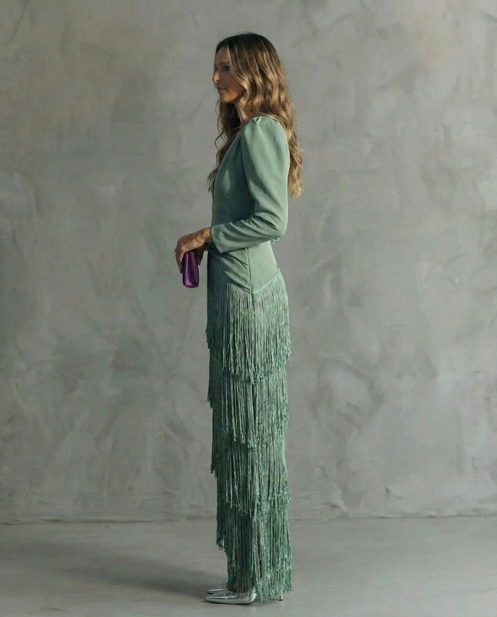 Chiara - Vestido elegante con mangas de flecos